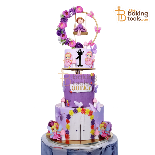 cake reveal using peekaboo moving cake stand purple theme cake up down display