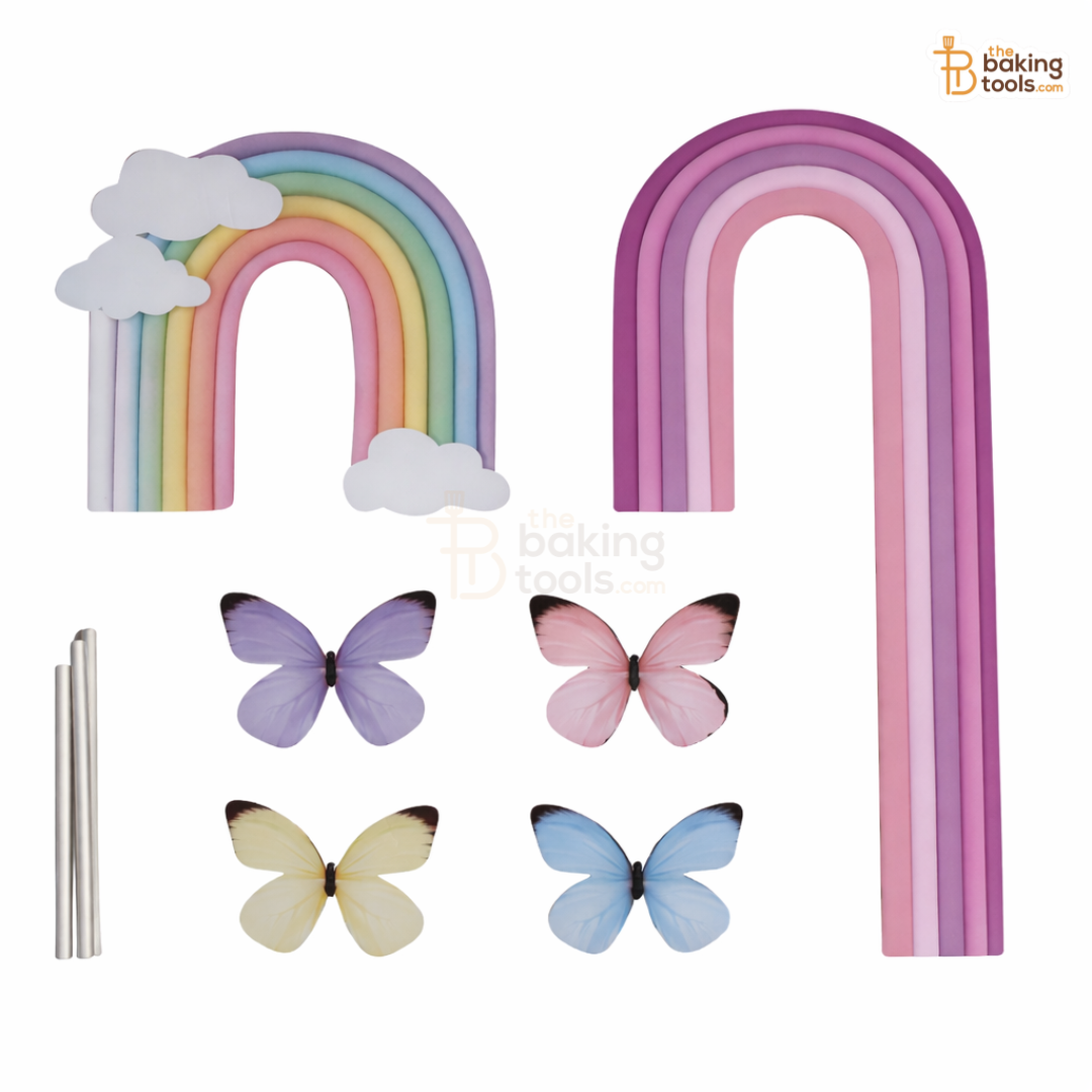 Tall Rainbow Cake Paper Topper Set with Butterflies (8.5 Inch), Purple Lavender