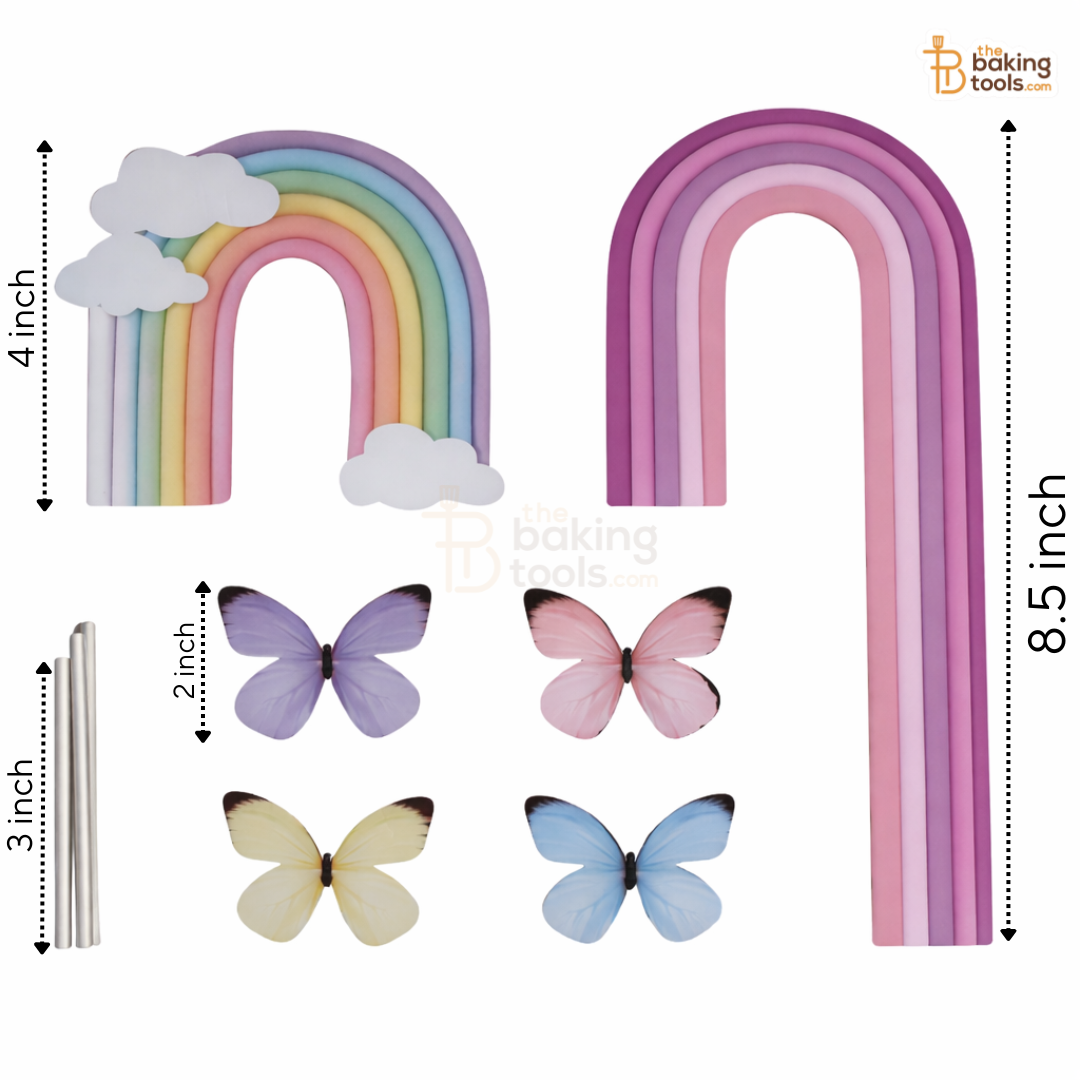 Tall Rainbow Cake Paper Topper Set with Butterflies (8.5 Inch), Purple Lavender