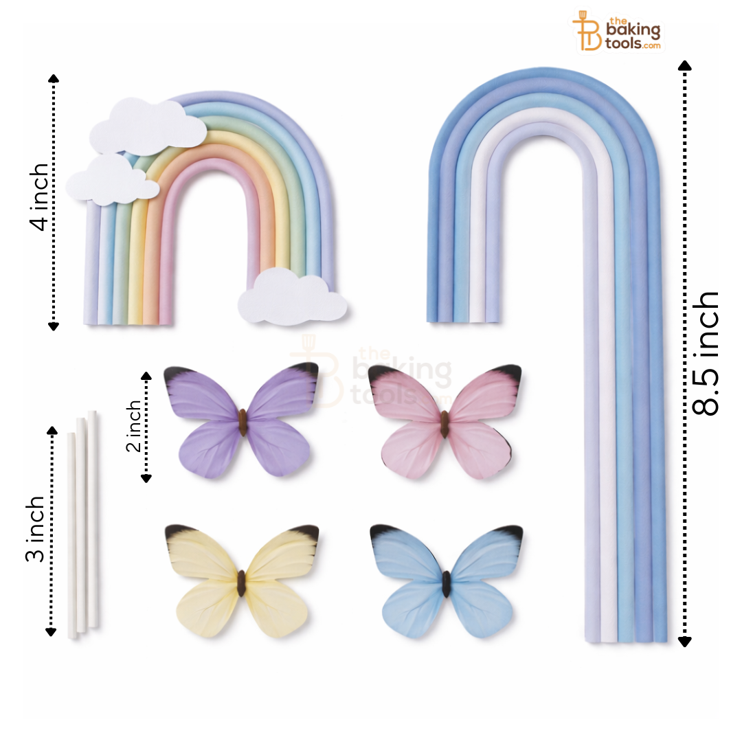 Tall Rainbow Cake Paper Topper Set with Butterflies (8.5 Inch), Sky Blue