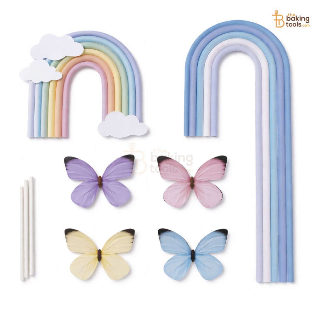 Tall Rainbow Cake Paper Topper Set with Butterflies (8.5 Inch), Sky Blue
