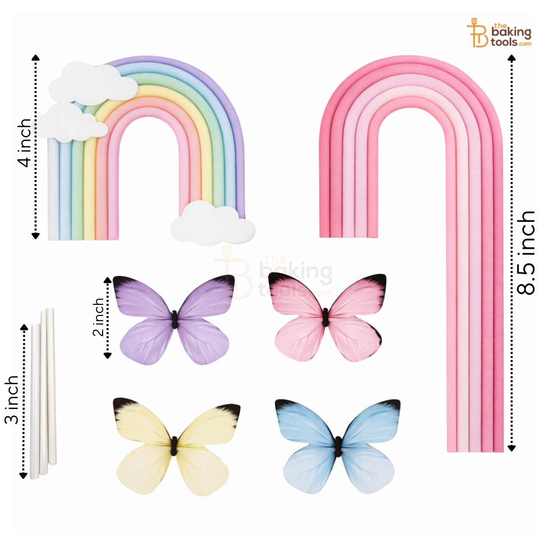 Tall Rainbow Cake Paper Topper Set with Butterflies (8.5 Inch), Soft Pink Pastel