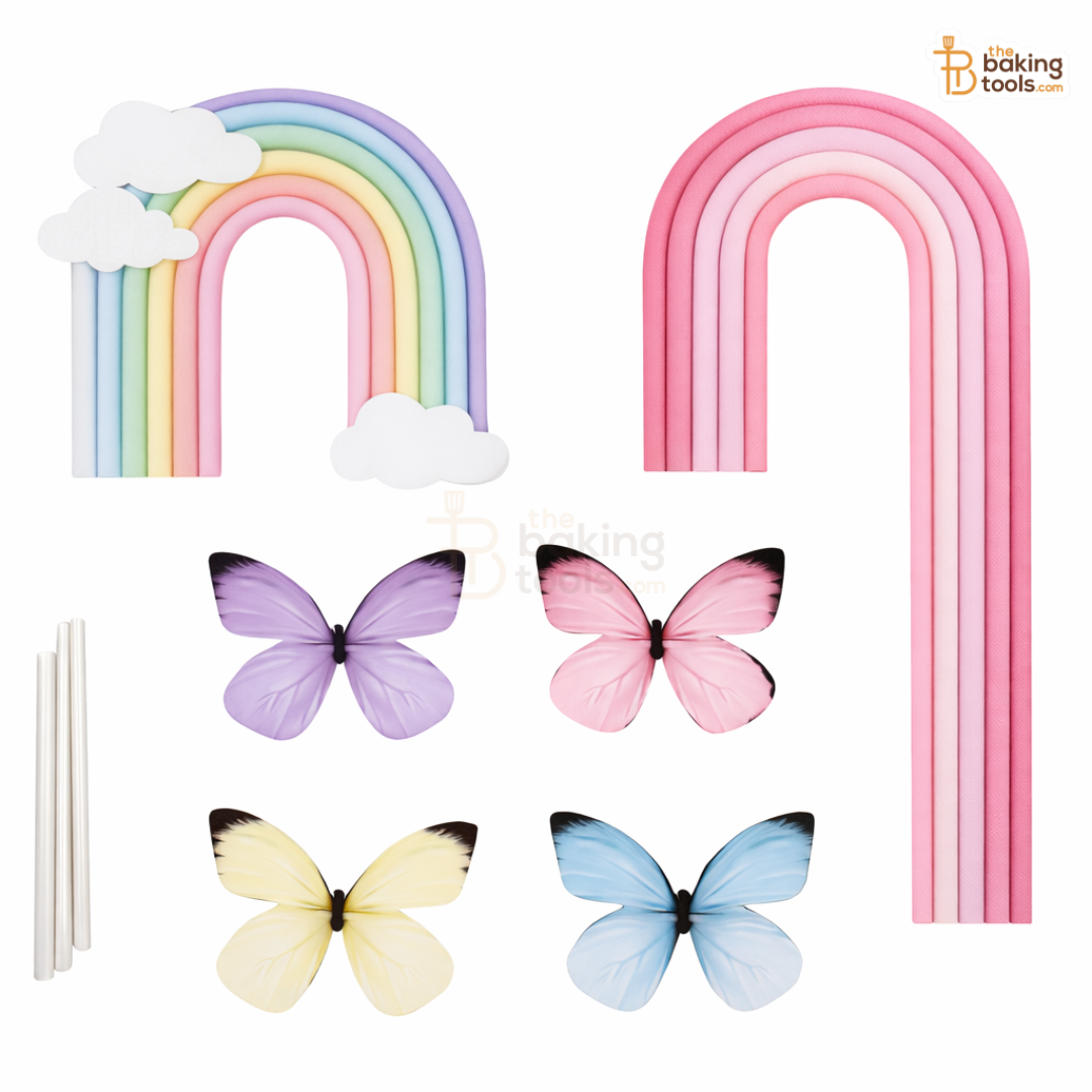 Tall Rainbow Cake Paper Topper Set with Butterflies (8.5 Inch), Soft Pink Pastel