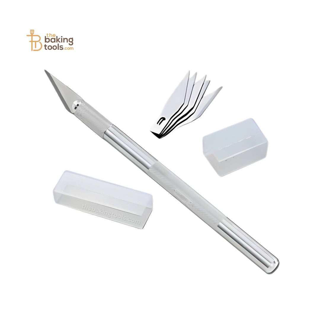 Silver Detail Xacto Knife Sharp Cutter Tool with 5 Blades for Fondant & Craft Work