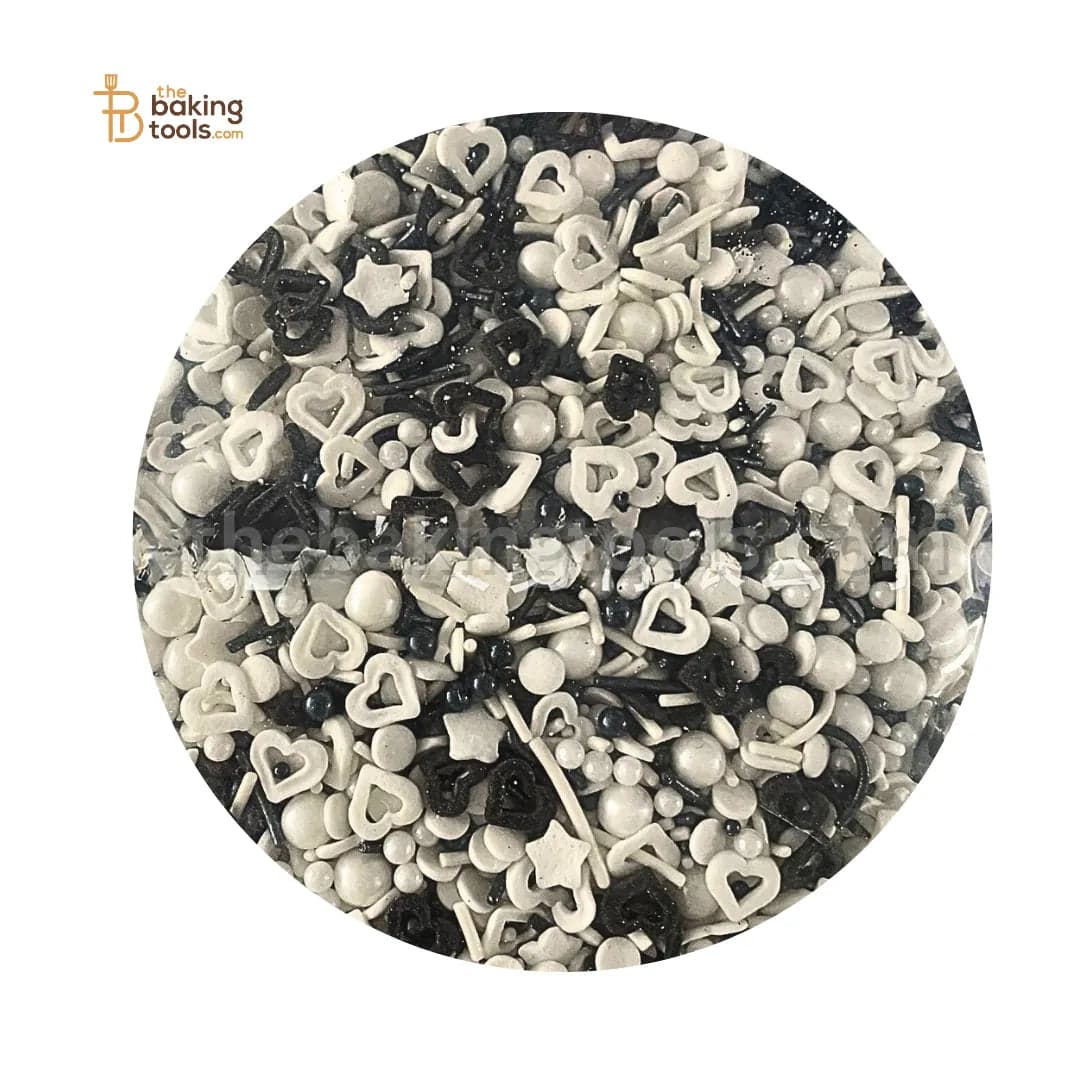 Decorative Confetti For Cakes Mix | Black and White - thebakingtools.com