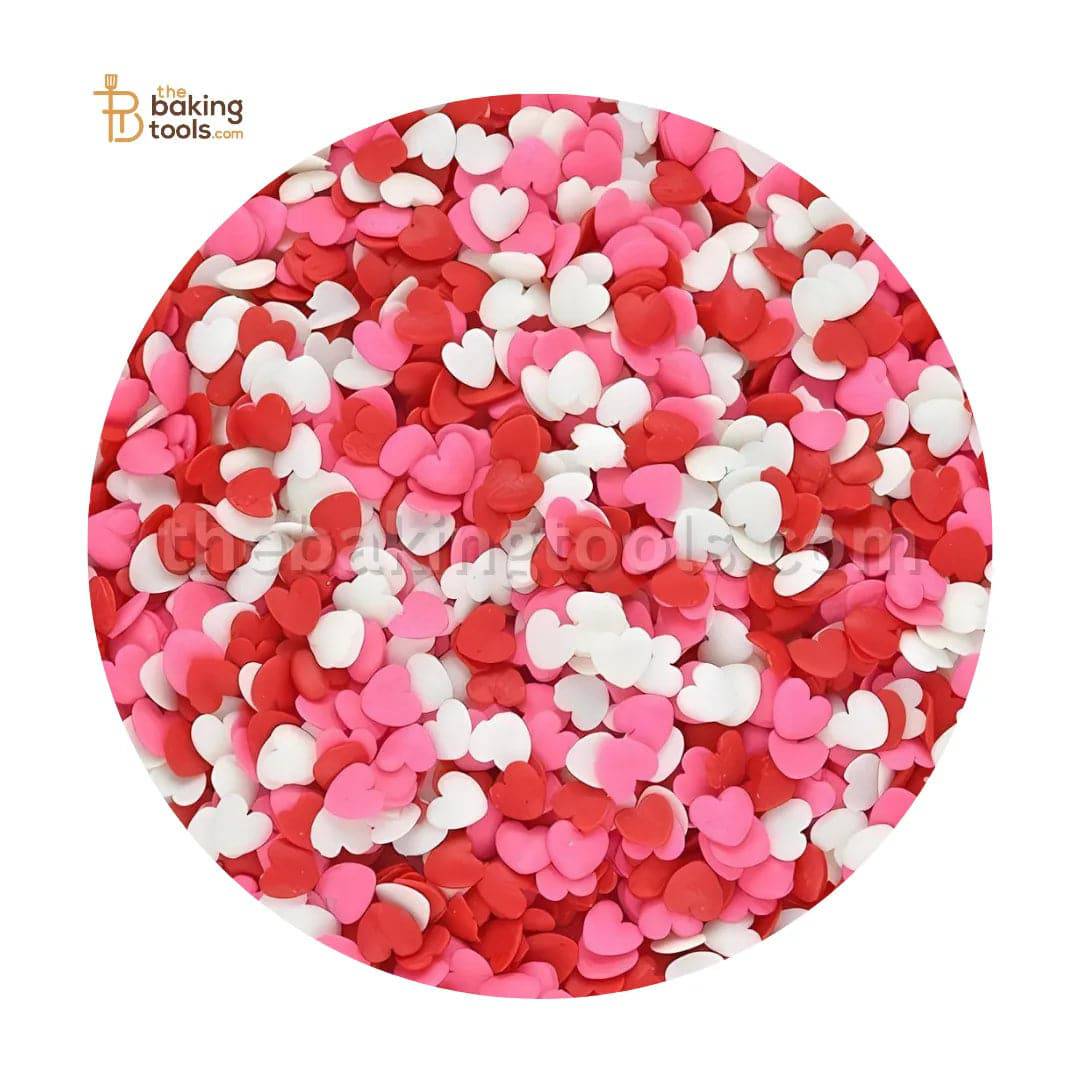 Decorative Heart Shaped Confetti For Cakes in Mix: Red, Pink and White - 8 mm - thebakingtools.com