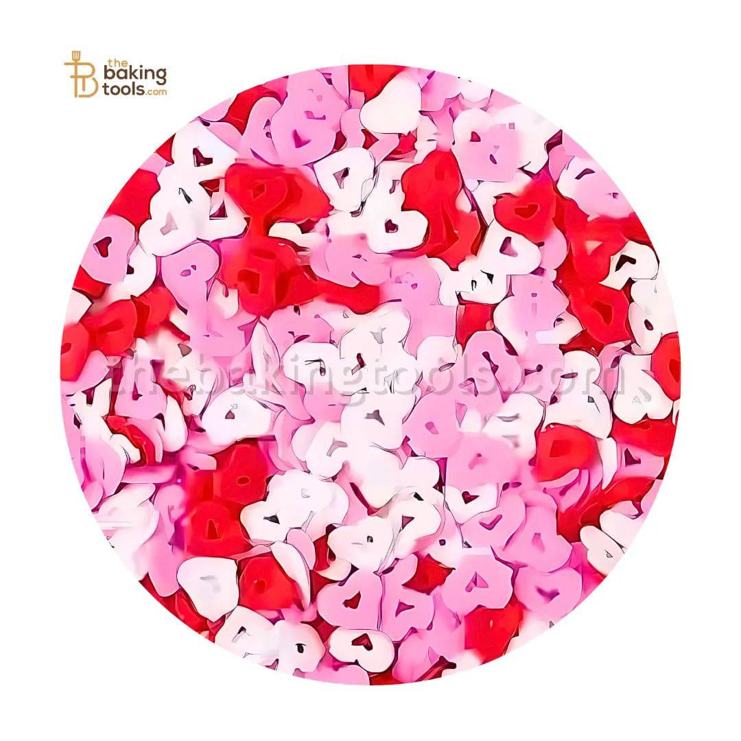 Decorative Hollow Heart Shaped Confetti For Cakes in Mix: Red, Pink and White - 10 mm - thebakingtools.com