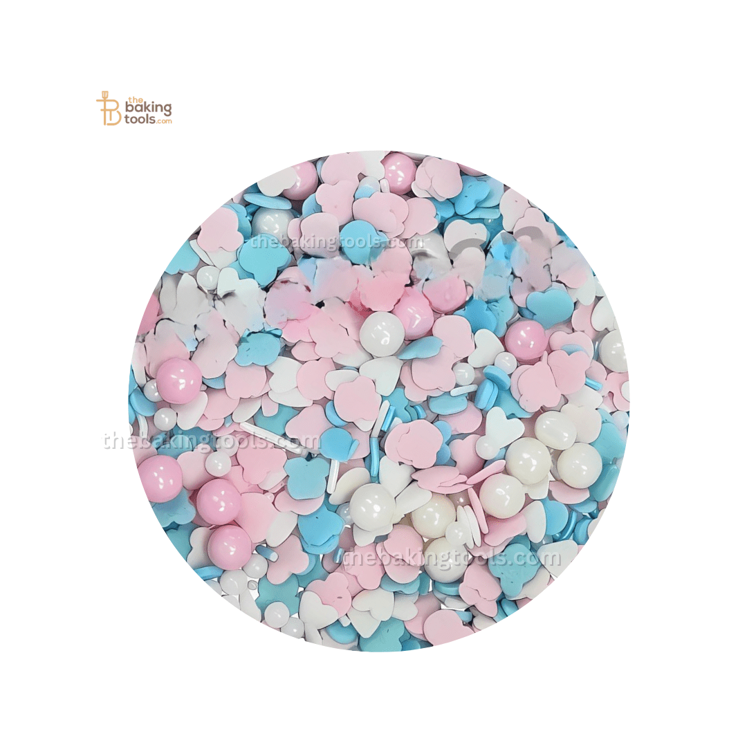 Pink, Blue And White Decorative Balls With Heart And Teddy Shape Decorative Confetti & Vermicelli in Mix Sizes - thebakingtools.com