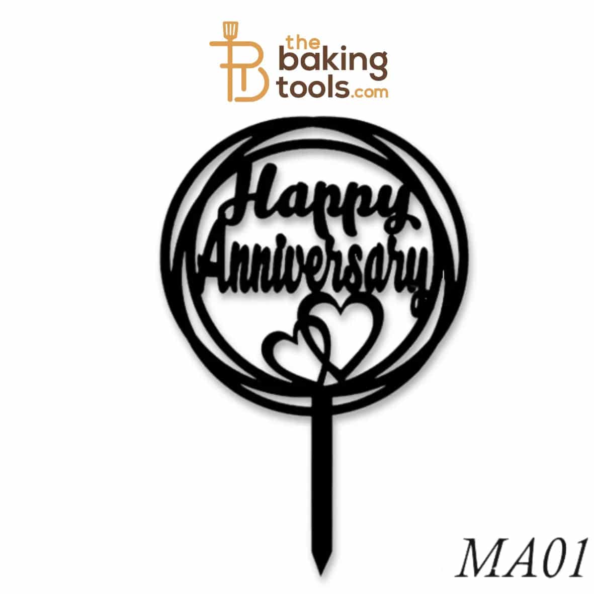 Happy Anniversary Acrylic Cake Topper Tag MA01 - thebakingtools.com