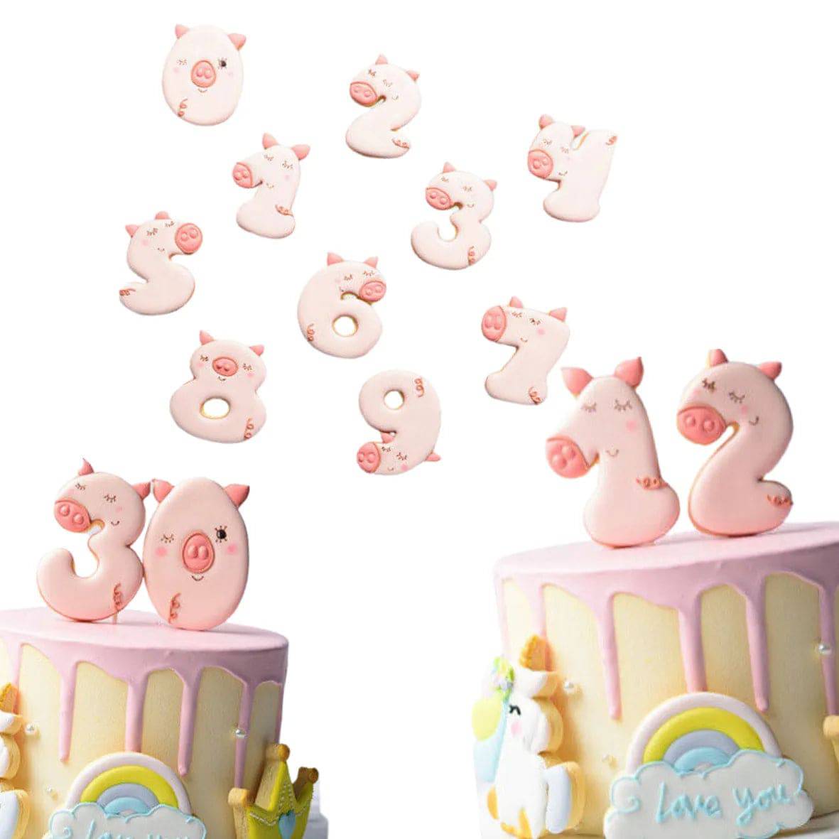 10 Pcs 0 to 9 Numbers Pig Shaped Plunger Cutter Biscuit Cookie Fondant Clay Cutter - thebakingtools.com