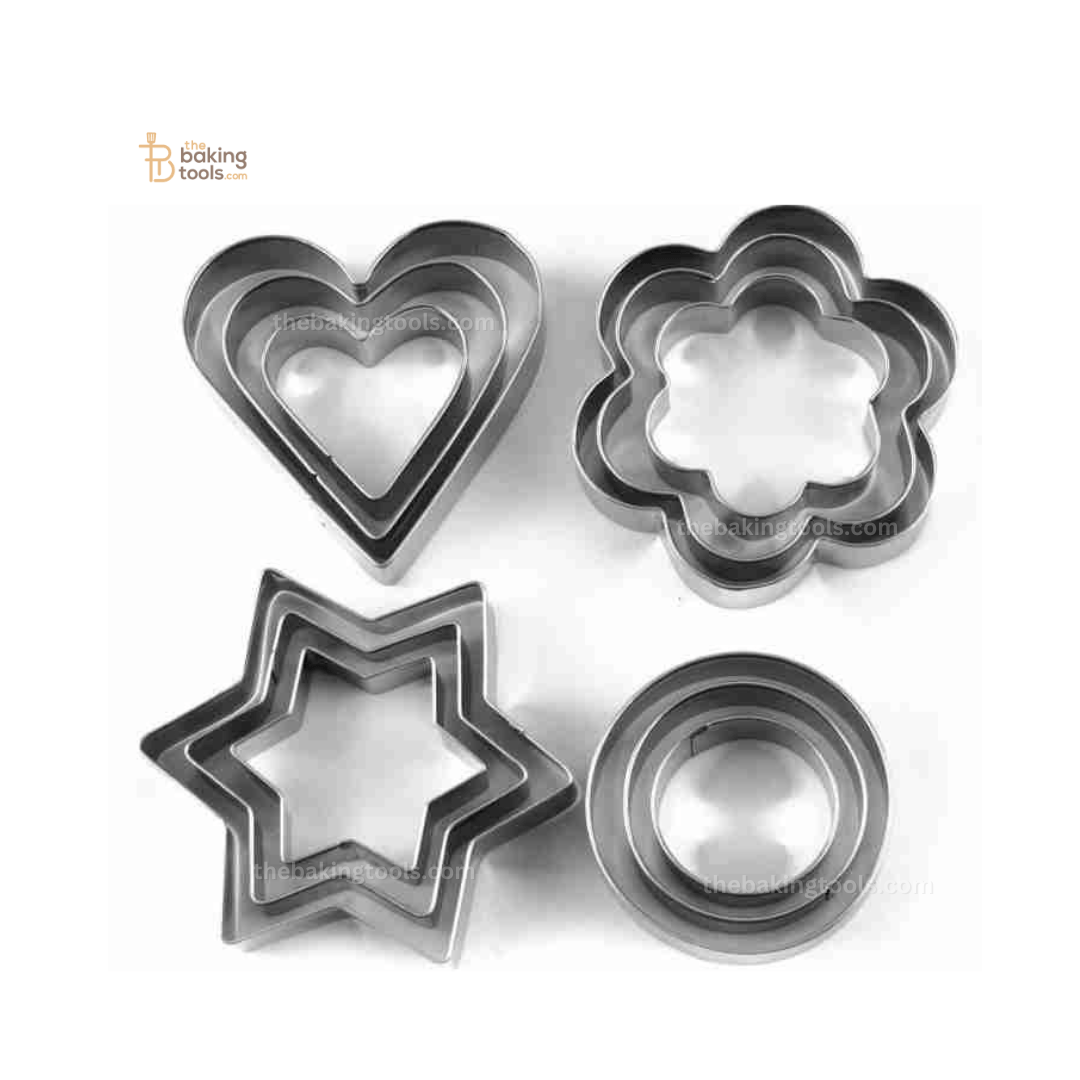 12 Pieces Cookie & Biscuit Cutter Star Heart Round & Flower - thebakingtools.com