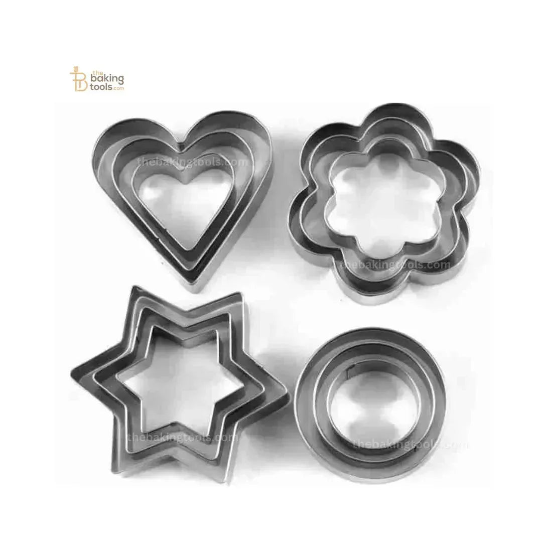 12 Pieces Cookie & Biscuit Cutter Star Heart Round & Flower - thebakingtools.com