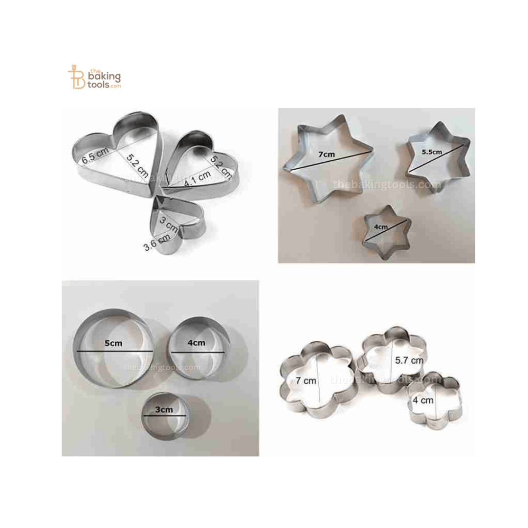 12 Pieces Cookie & Biscuit Cutter Star Heart Round & Flower - thebakingtools.com