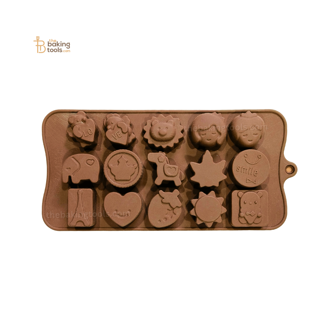 15 Cavity Mix Shape Silicone Chocolate Mould - thebakingtools.com