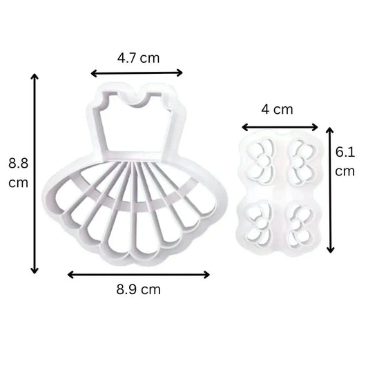 2 Pcs Princess Girl Dress Frock With Bow Tie Plunger Cutter Cookie Cutter - thebakingtools.com
