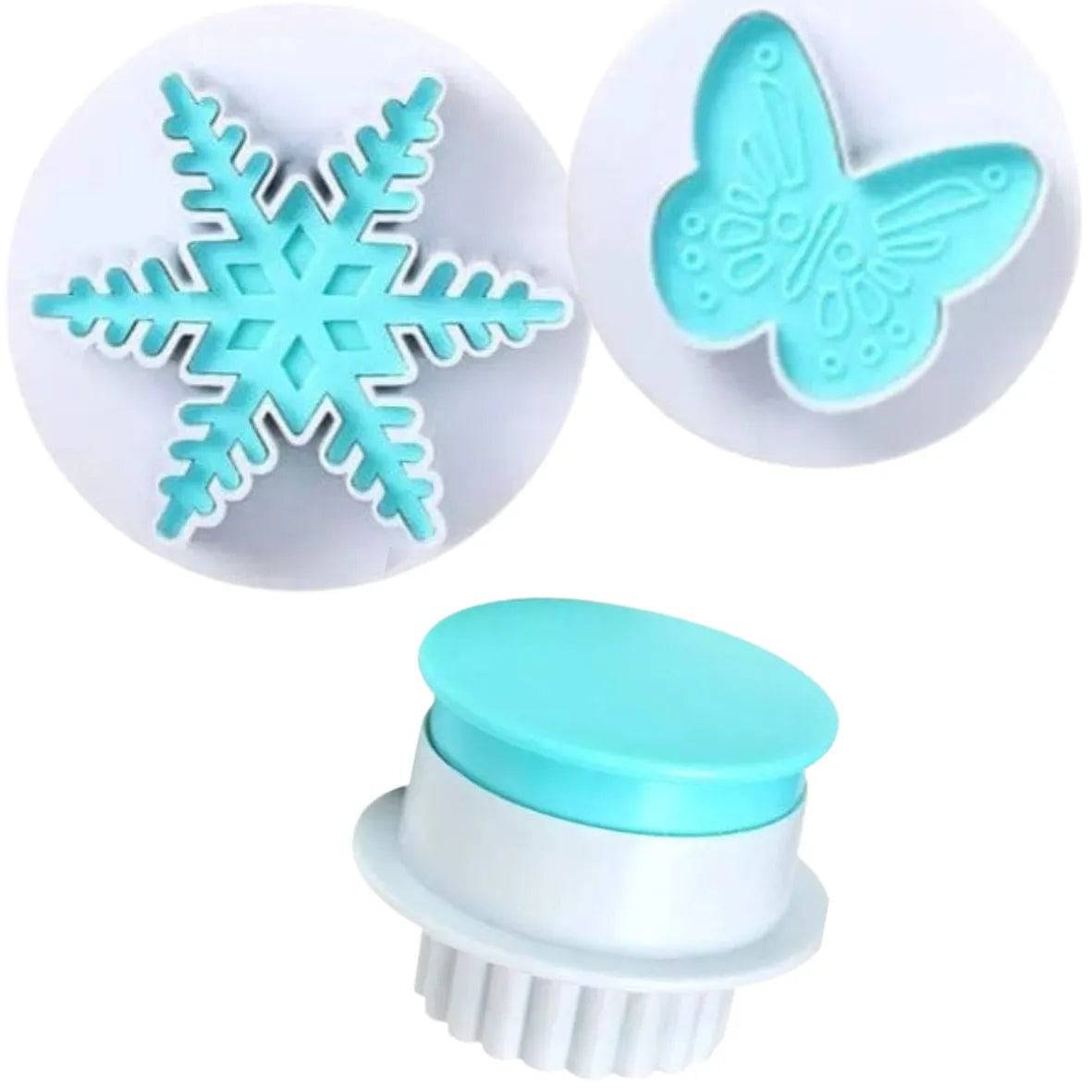 2 PCs Snowflake and Butterfly Plunger Cutter Blue - thebakingtools.com