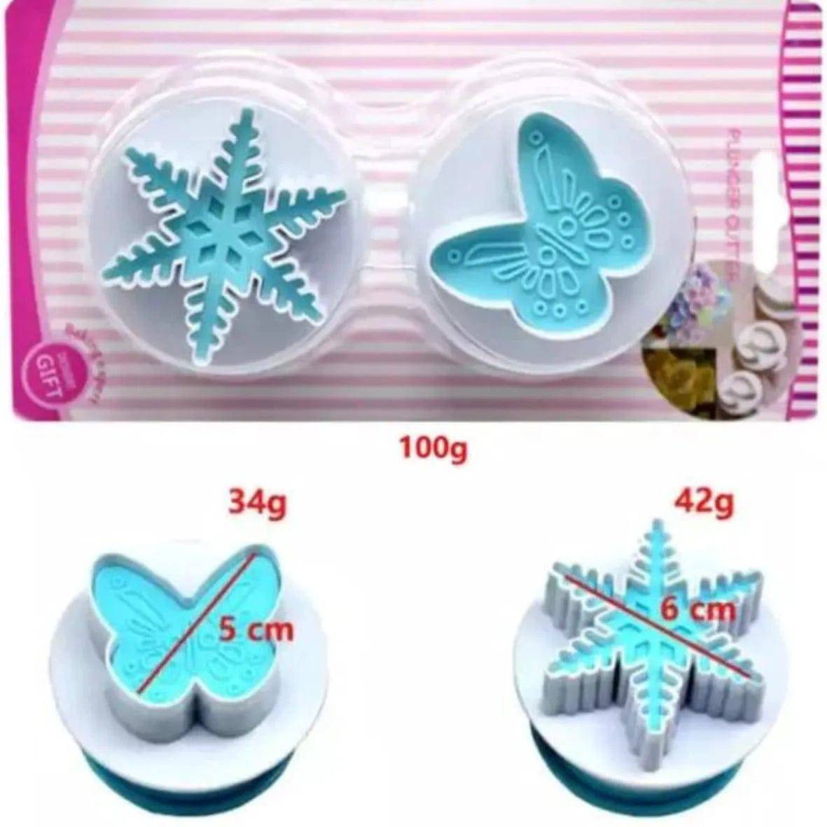 2 PCs Snowflake and Butterfly Plunger Cutter Blue - thebakingtools.com