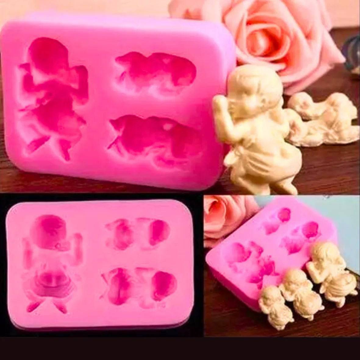 3 Cavity 3D Sleeping Baby Silicone Fondant Gum Paste Mould - thebakingtools.com