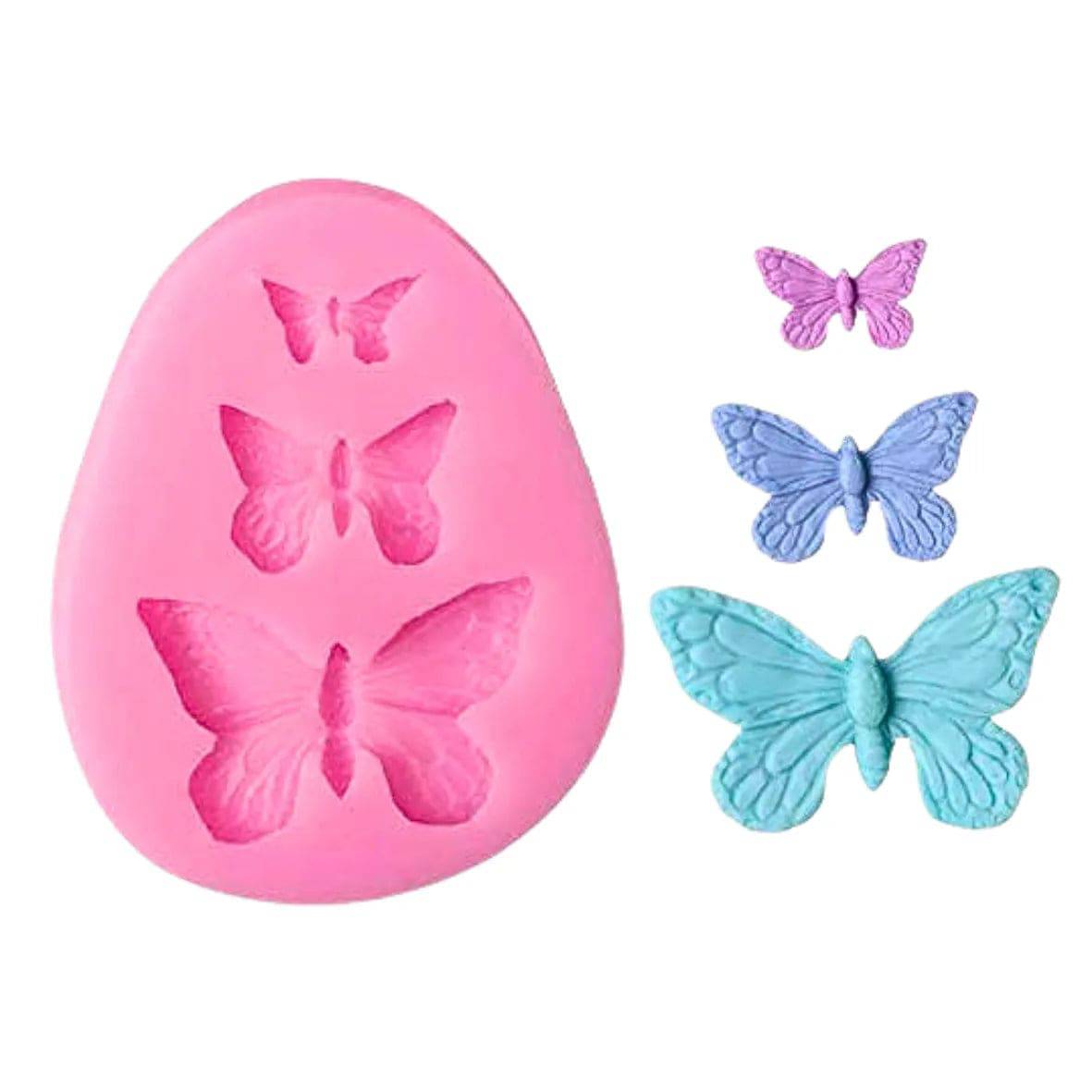 3 Cavity Small Medium Big Butterfly Shaped Silicone Fondant Gum Paste Mould - thebakingtools.com