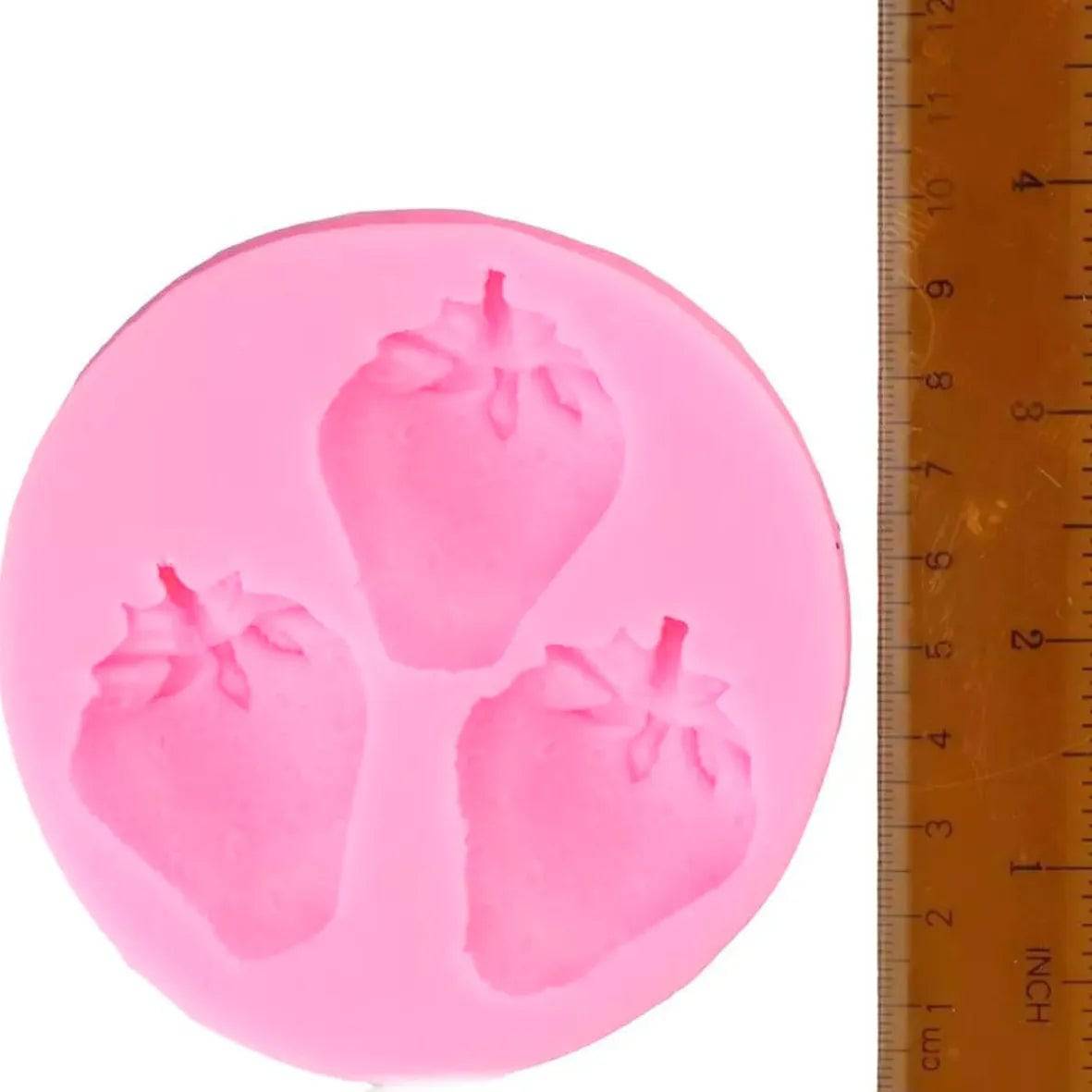 3 Cavity Strawberry Silicon Fondant Gum Paste Mould - thebakingtools.com