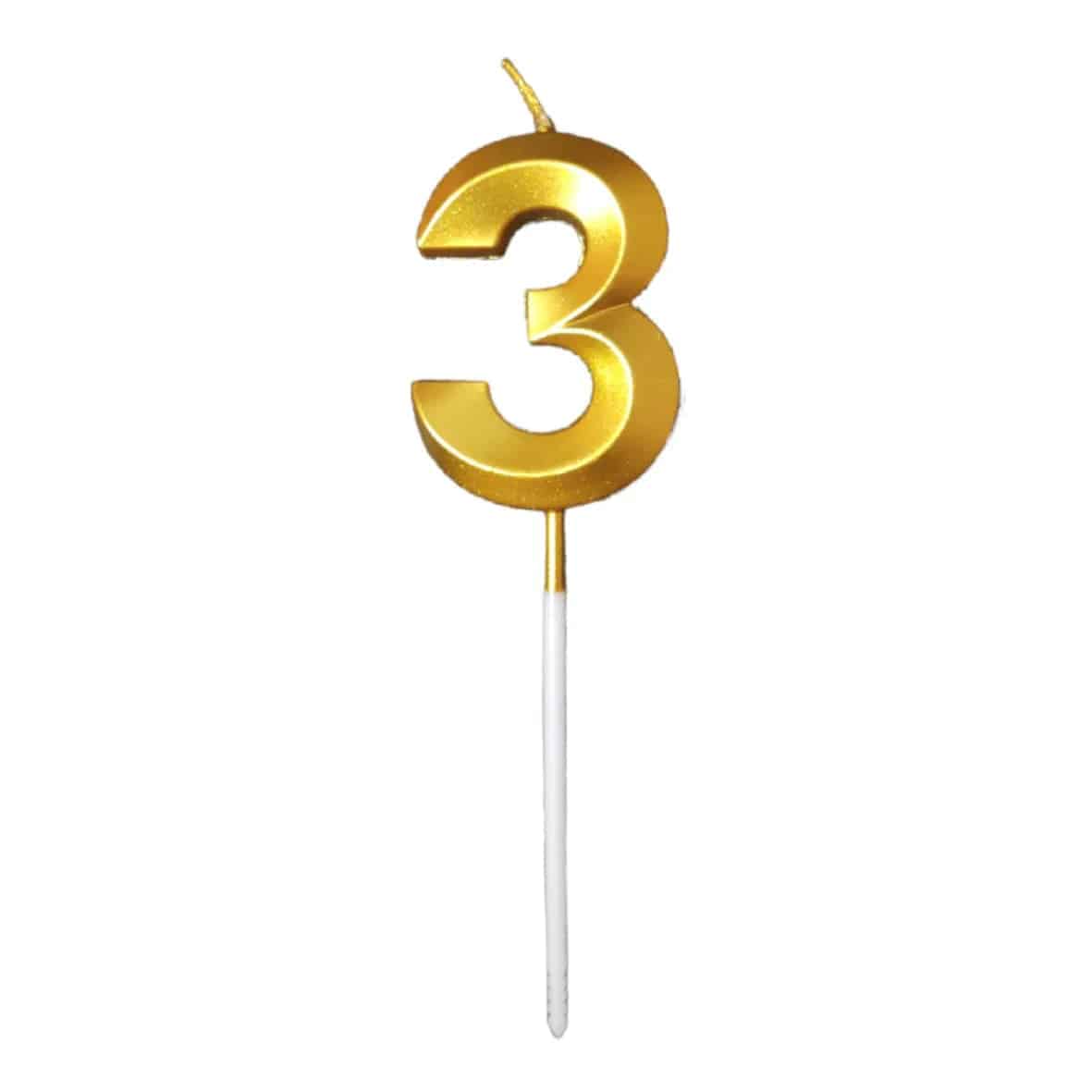 3 Three Golden Number Candle - thebakingtools.com