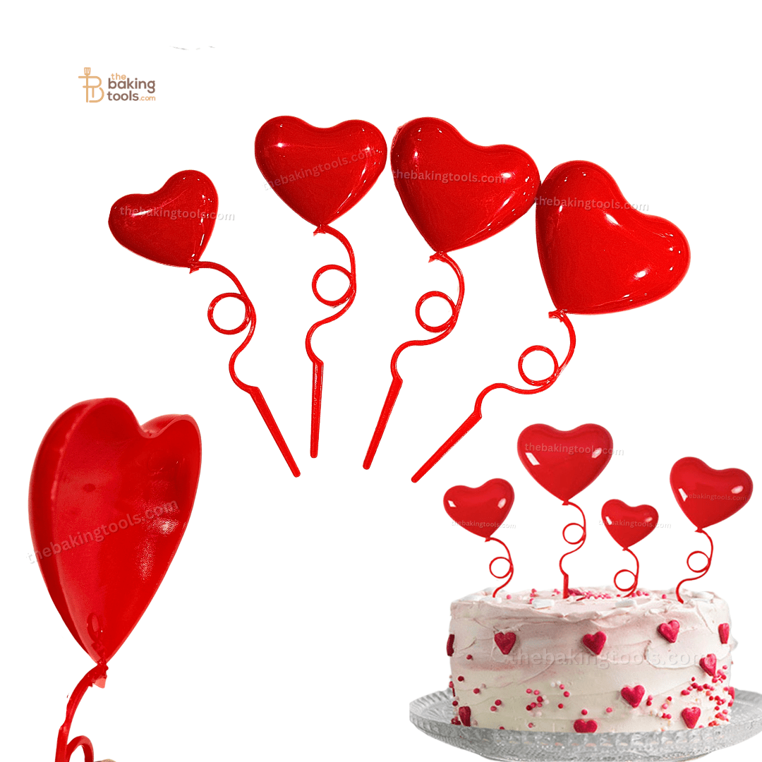 4 Pcs Red Heart Shape Spring Cake Topper Valentine's Cake Topper - thebakingtools.com