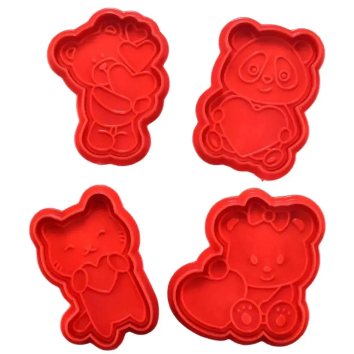 4 PCs Teddy Bear Valentine's Fondant Cookie Biscuit Cutter Plunger Cutter - thebakingtools.com