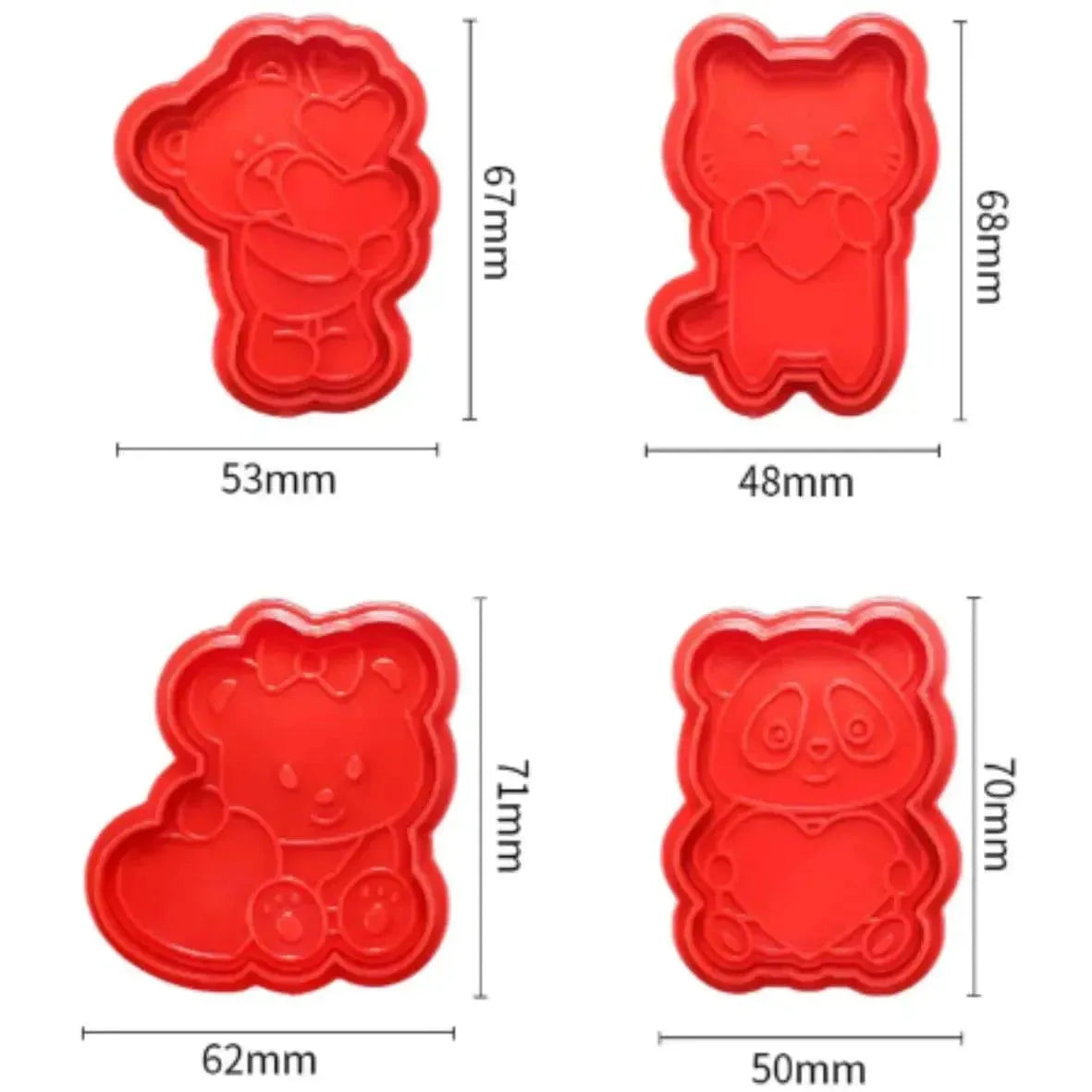 4 PCs Teddy Bear Valentine's Fondant Cookie Biscuit Cutter Plunger Cutter - thebakingtools.com