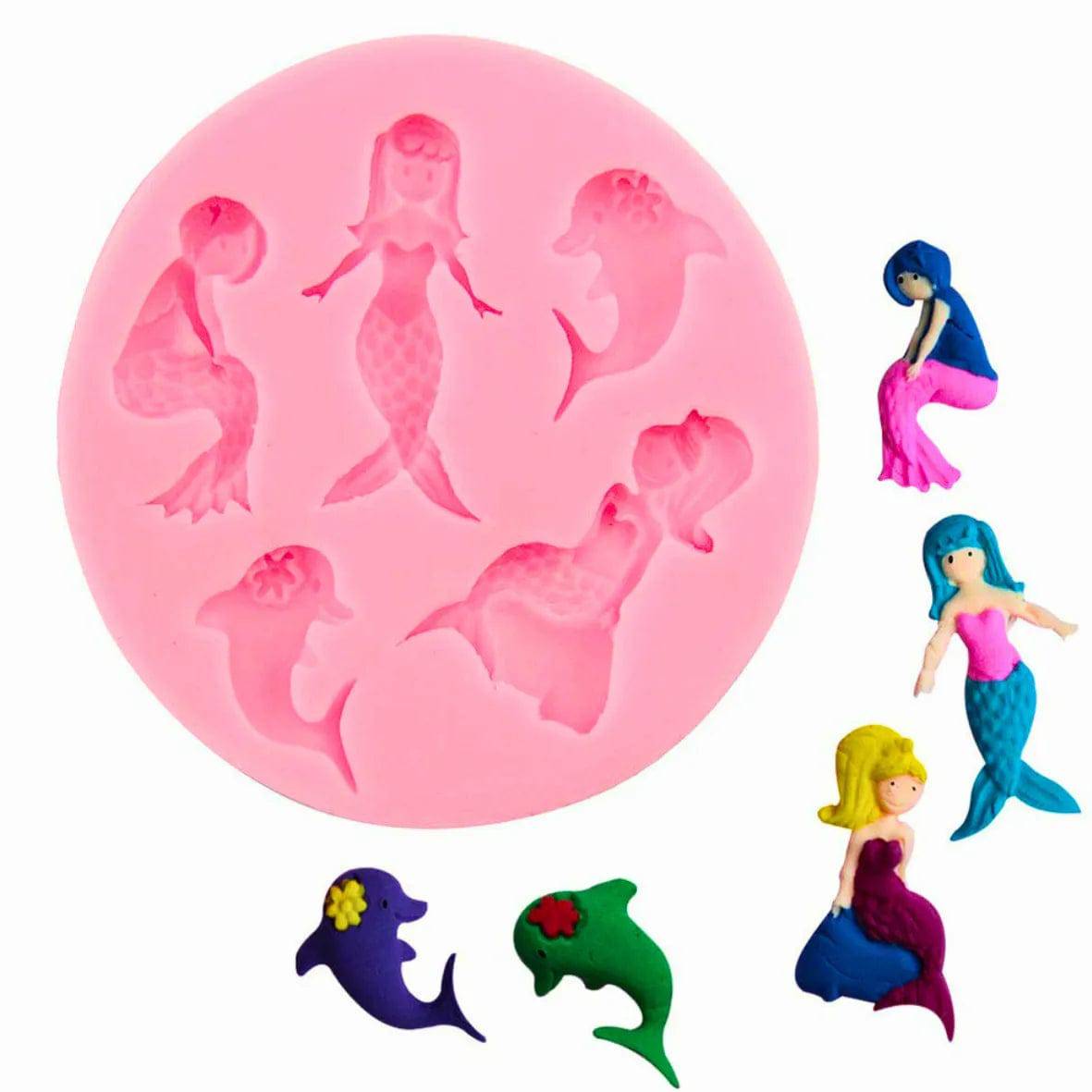 5 Cavity Mermaid Dolphin Sea Ocean Themed Silicone Fondant Gum Paste Mould - thebakingtools.com