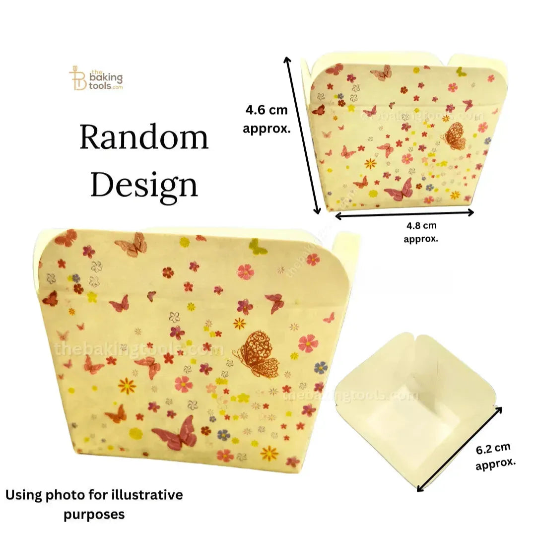 50 PCs Square Direct Baking Cup - Cupcake Liners (Random Design) | Baking Cup - thebakingtools.com