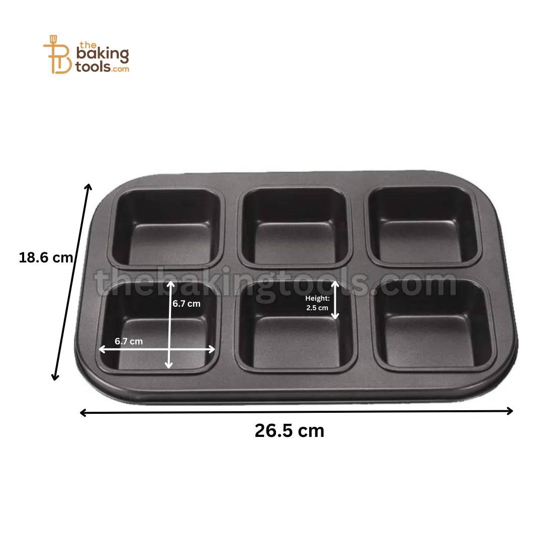 6 Cavity Brownie Muffin Square Mould Tray - thebakingtools.com