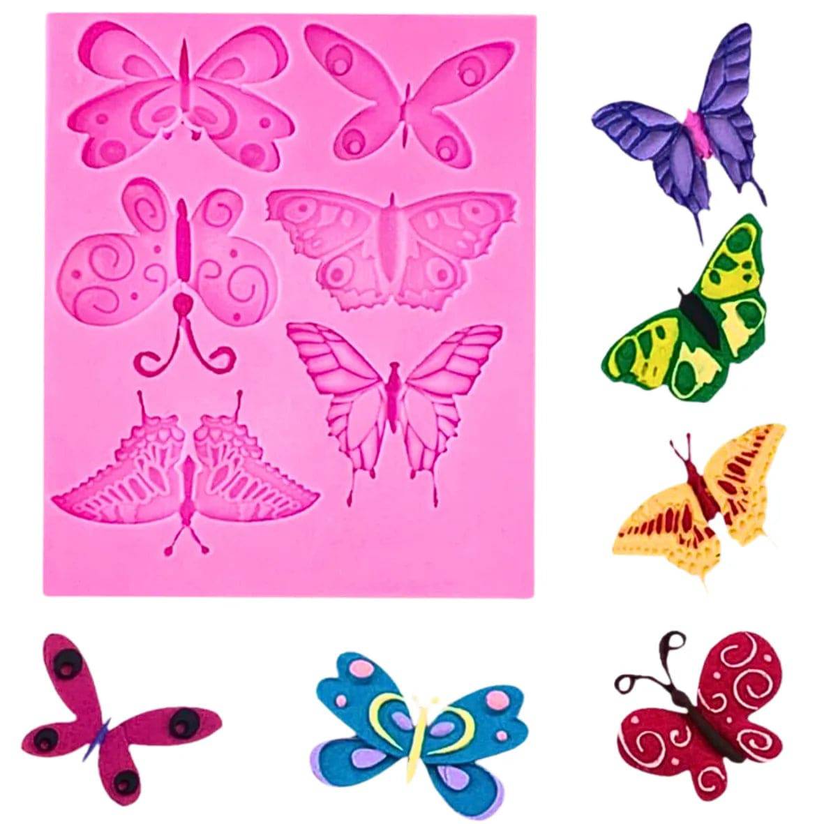 6 Cavity Different Butterfly Shapes Silicone Fondant Gum Paste Mould - thebakingtools.com