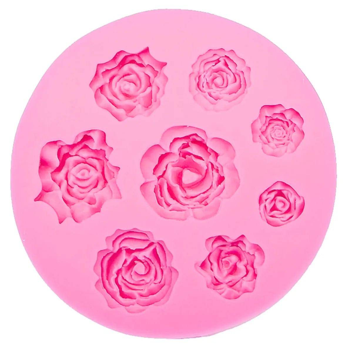 8 Cavity Rose Shape Silicone Fondant Gum Paste Mould - thebakingtools.com