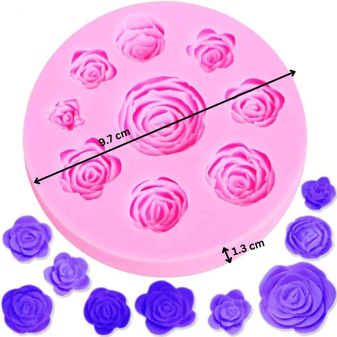 9 Cavity Rose Shape Silicone Fondant Gum Paste Mould - thebakingtools.com