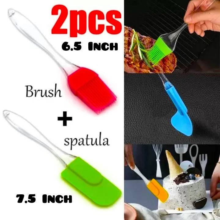 Acrylic Handle Spatula 7.5 And Brush 6.5 Set Small - thebakingtools.com