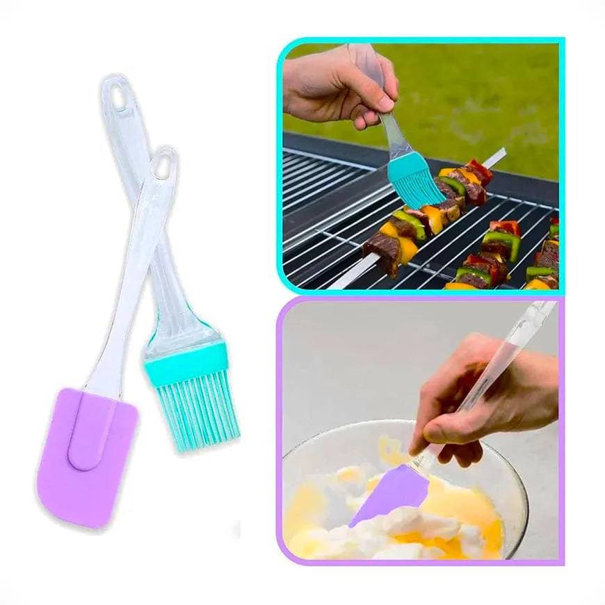 Acrylic Handle Spatula 9Inch And Brush 8.5Inch Set Big - thebakingtools.com