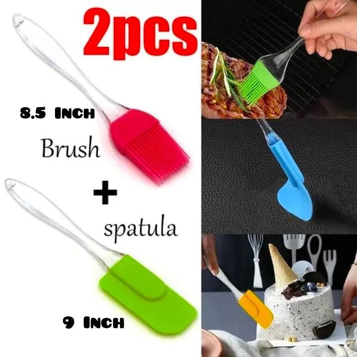 Acrylic Handle Spatula 9Inch And Brush 8.5Inch Set Big - thebakingtools.com