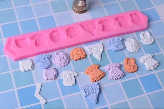 Baby Shower Theme Baby Clothes - Silicone Fondant Gum Paste Mould - thebakingtools.com