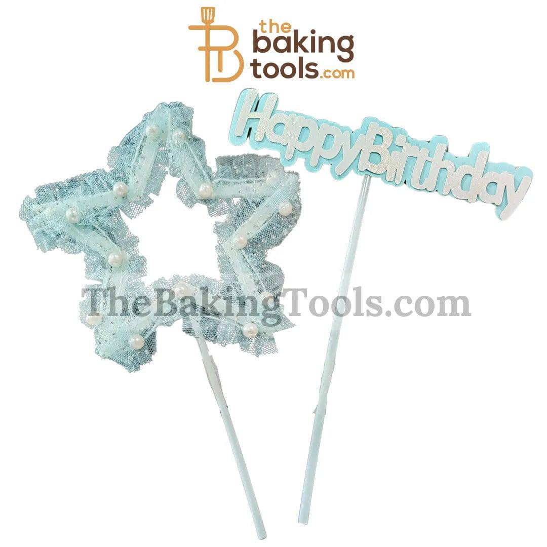 Blue Happy Birthday with Star Cake Topper - thebakingtools.com