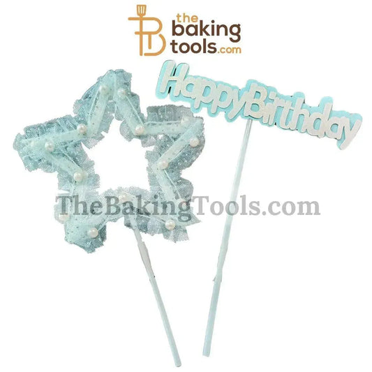 Blue Happy Birthday with Star Cake Topper - thebakingtools.com