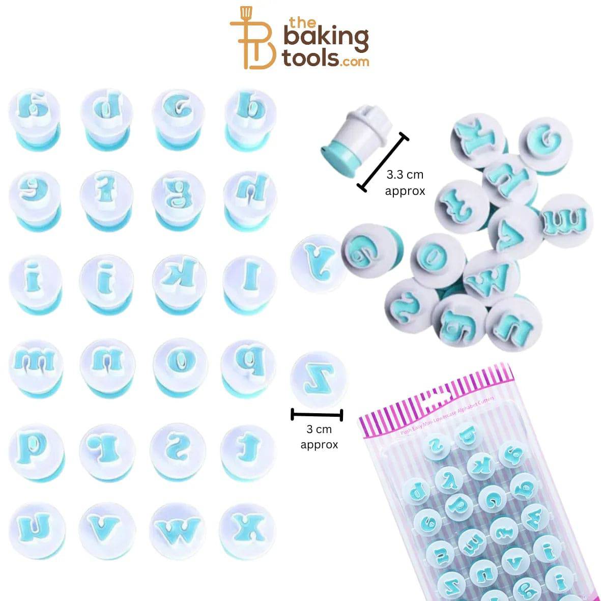 Cake Decorating Alphabet Plunger Cutters- 26 Pieces-Small Letter - thebakingtools.com