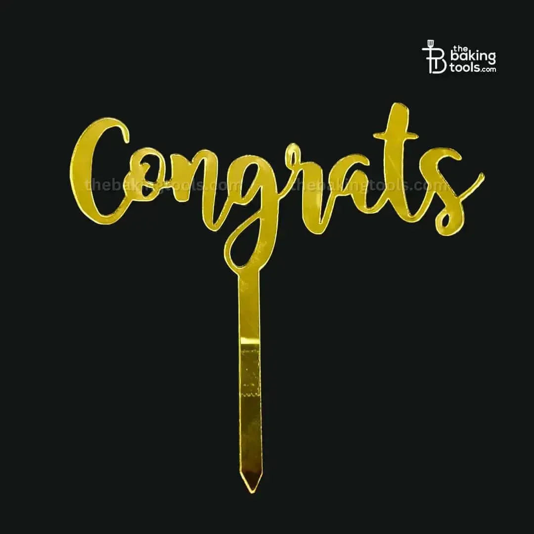 Congrats Acrylic Golden Cake Topper Tag - thebakingtools.com