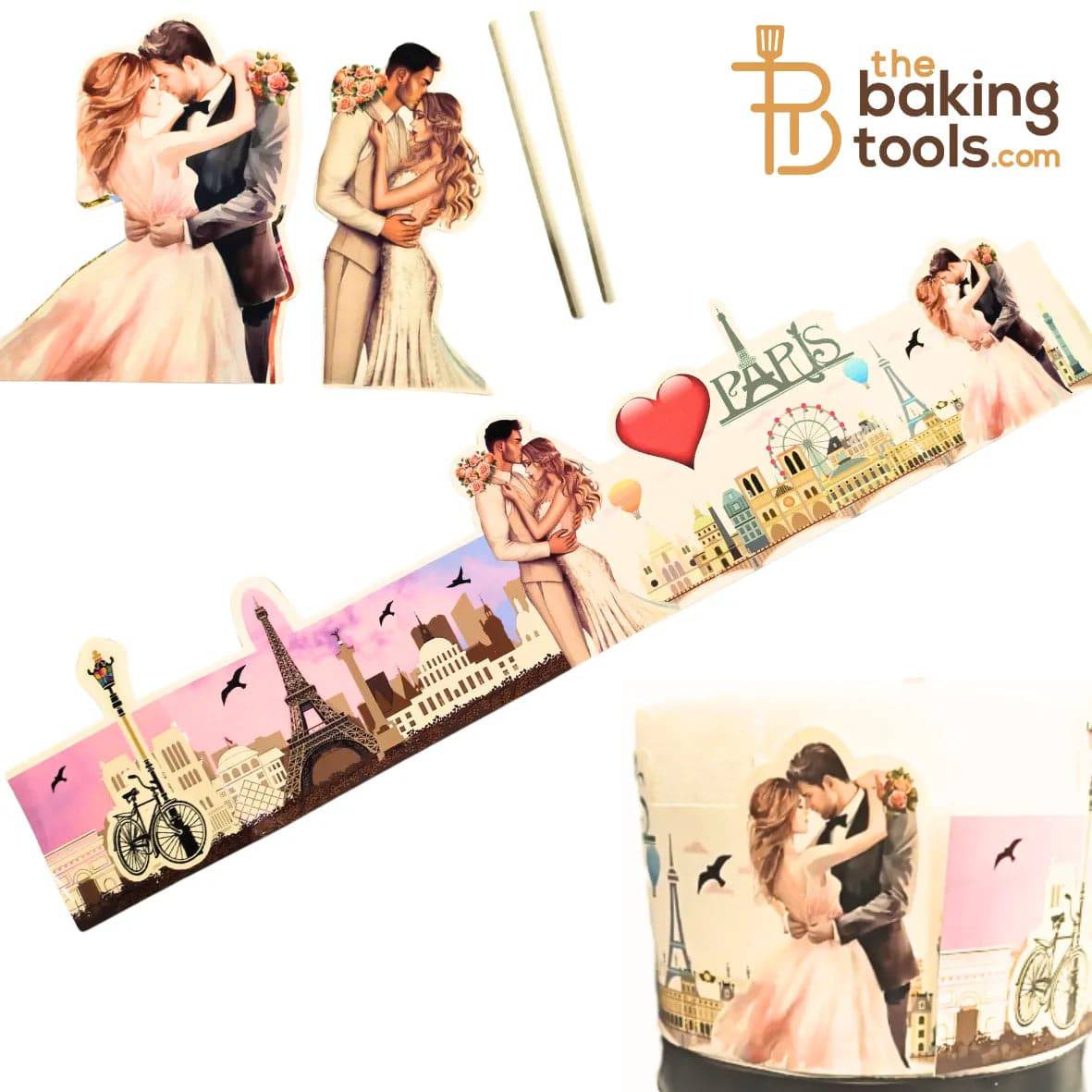 Couple Paris Theme Fencing Cake Topper | Cake Decoration For Wedding & Anniversaries - thebakingtools.com