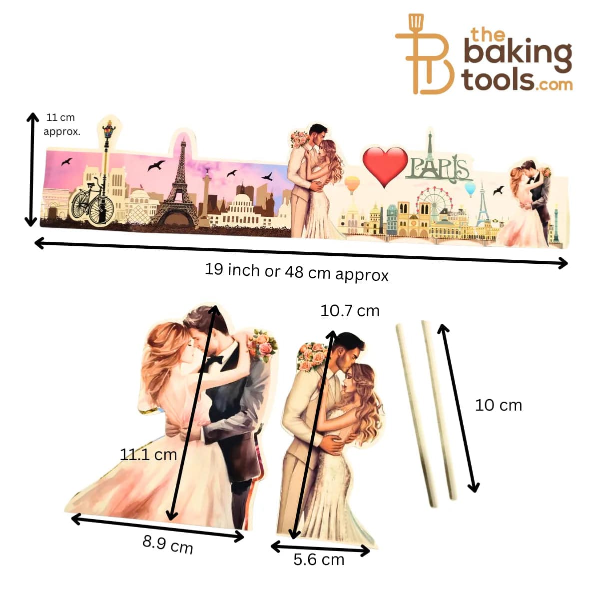 Couple Paris Theme Fencing Cake Topper | Cake Decoration For Wedding & Anniversaries - thebakingtools.com