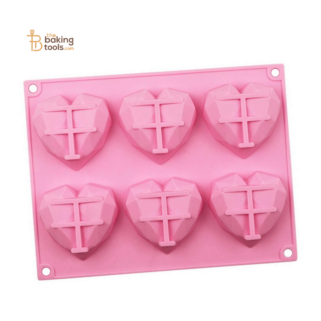 Diamond Heart Shape 6 Cavity Pinata Silicone Chocolate Mould - thebakingtools.com