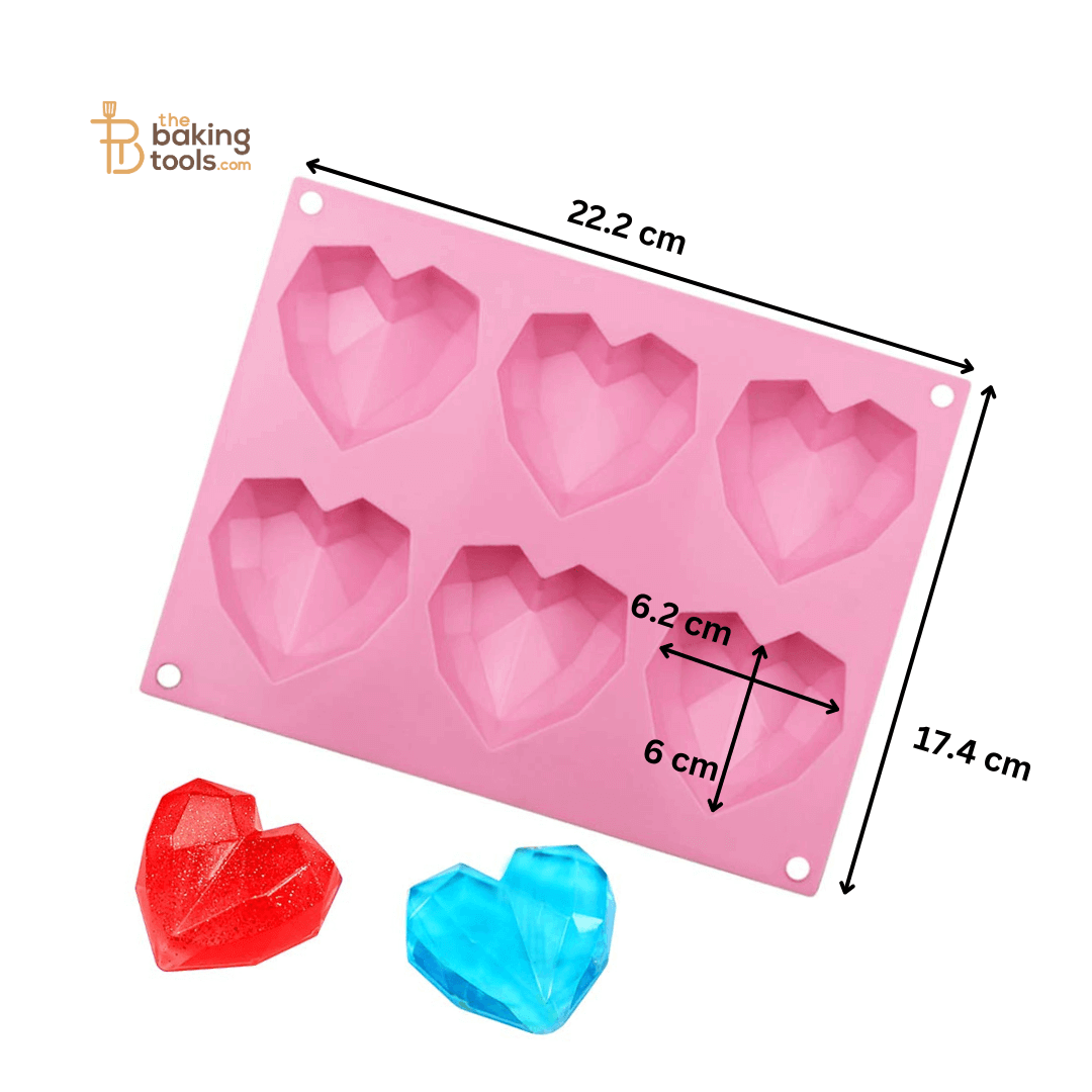 Diamond Heart Shape 6 Cavity Pinata Silicone Chocolate Mould - thebakingtools.com