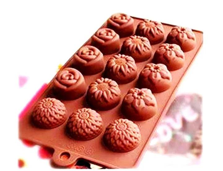 Flower Shape Silicon Chocolate Mould-15 Cavity - thebakingtools.com