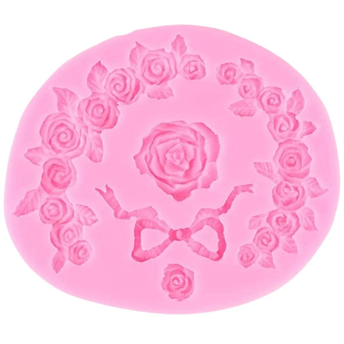 Flower Veil Border Small & Big Rose Ribbon Bow Knot Shape Silicone Fondant Gum Paste Mould - thebakingtools.com