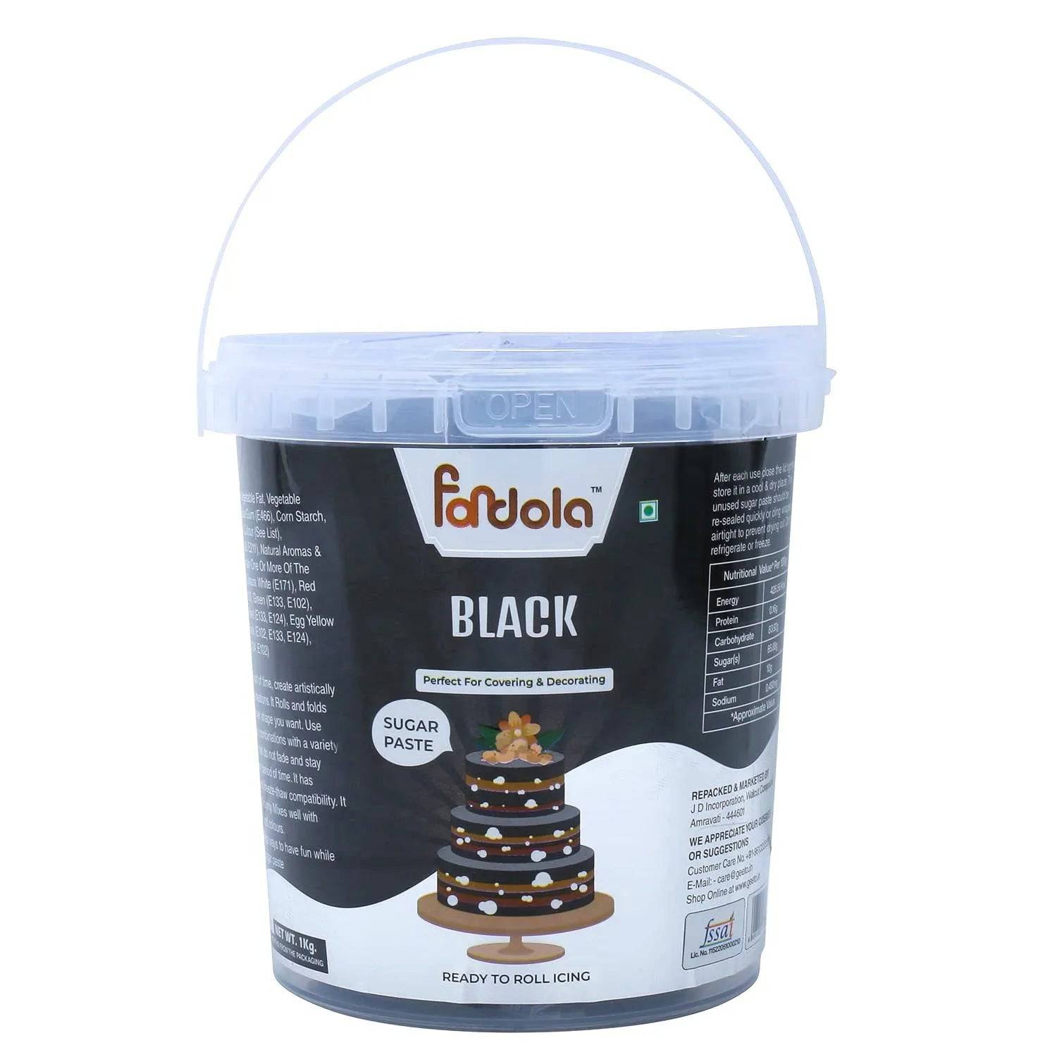 Fondola Black Sugar Paste Fondant 1kg - thebakingtools.com