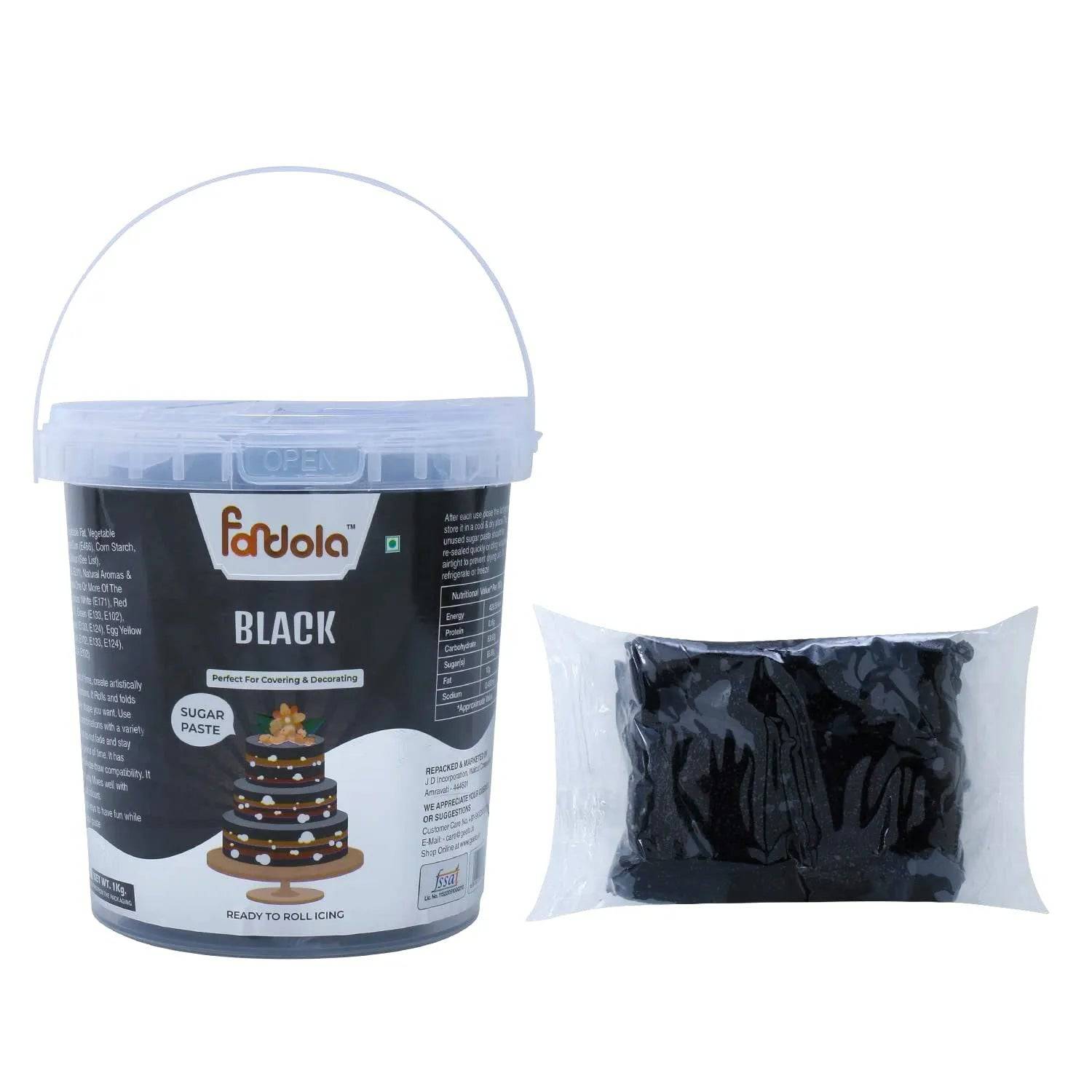 Fondola Black Sugar Paste Fondant 1kg - thebakingtools.com